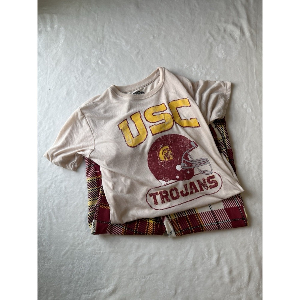 USC‎ Trojans Kids Pajama Set Plaid Pants Graphic Tee Sleepwear L 10-12 NEW